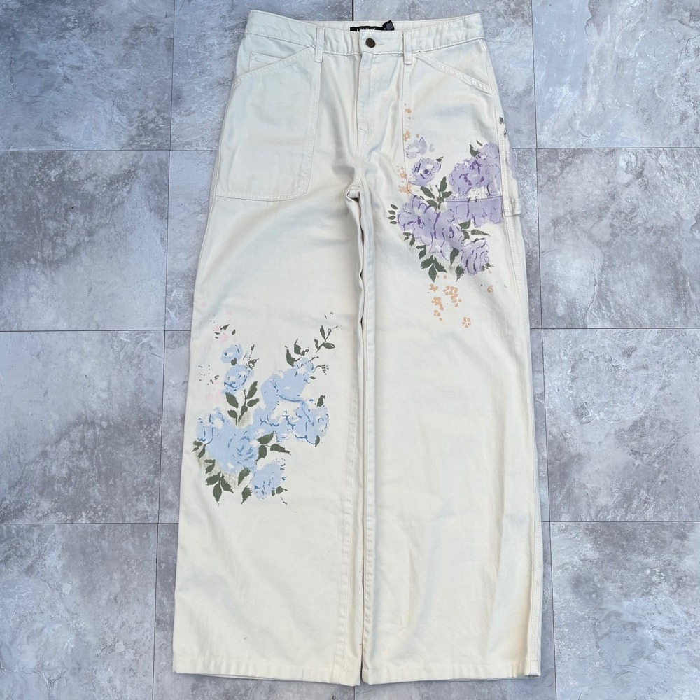 Lauren Ralph Lauren Floral Wide Leg Painter Pants Cream Purple Blue Size 8